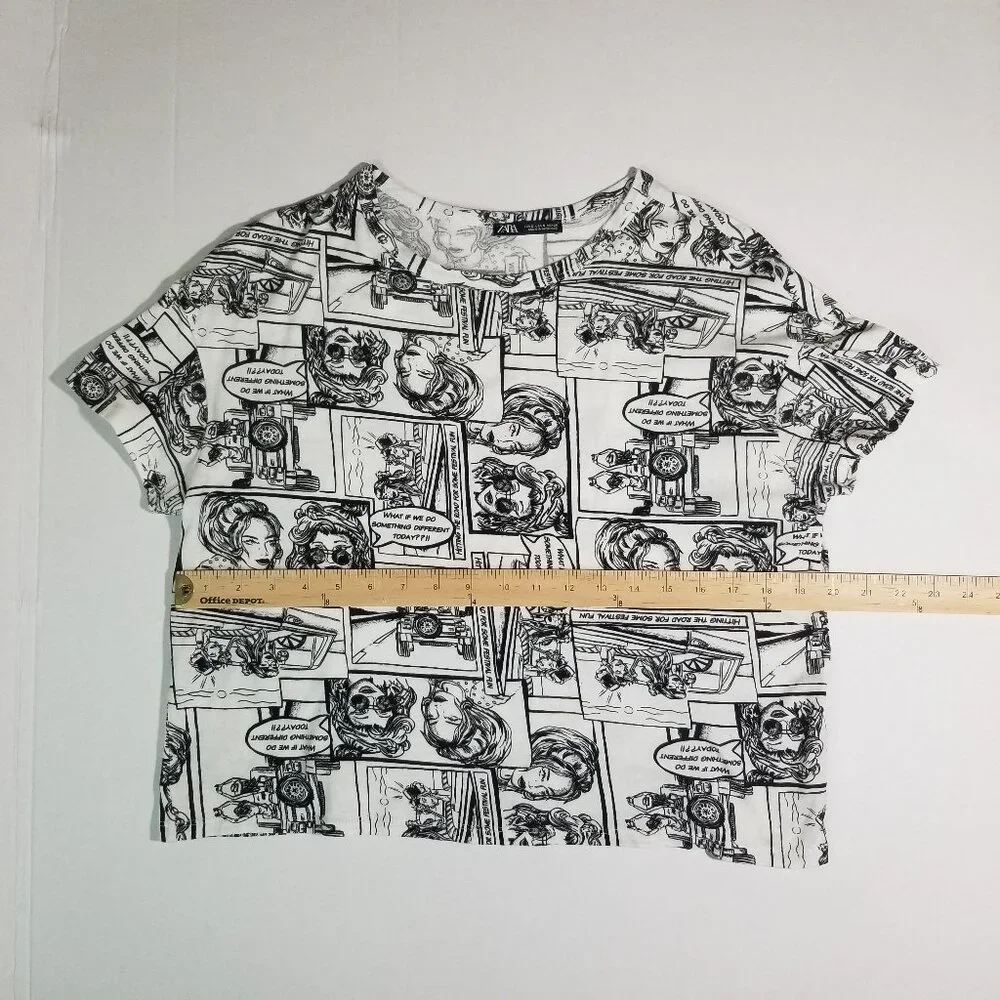 Zara Women Comic Print Top Black/White Small - Picture 4 of 8